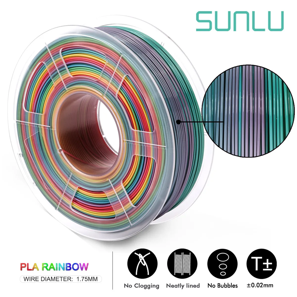 Нить SUNLU PLA Rainbow 1,75 мм 1 кг для 3D-принтера, нить 1,75 мм 1 кг для 3D-принтера, цветная Радужная печать