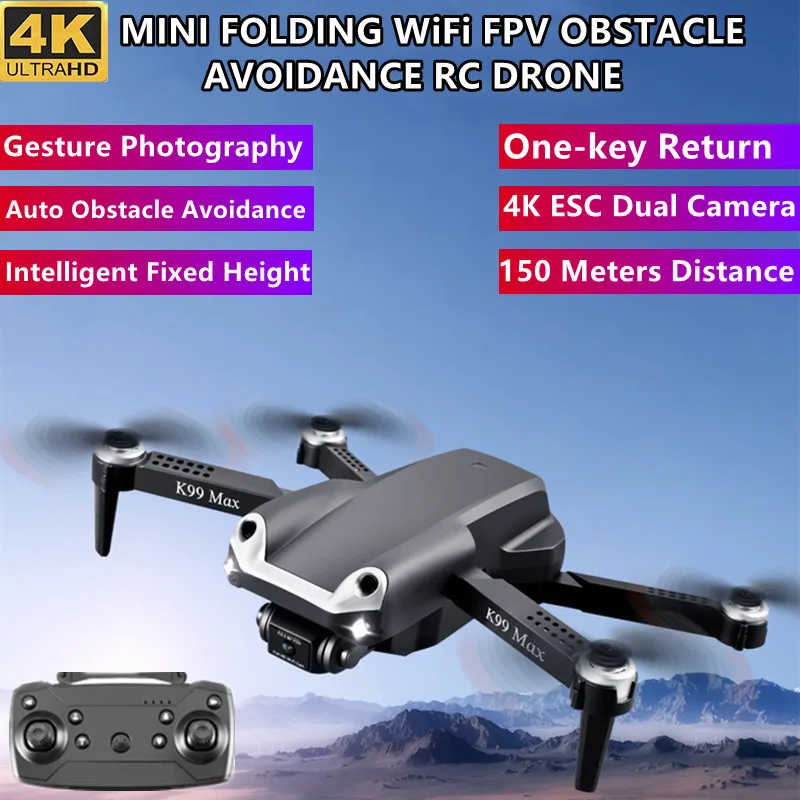 Мини-Квадрокоптер складной с функцией обхода препятствий, Wi-Fi, FPV, 4K, ESC, двойная камера 150 м