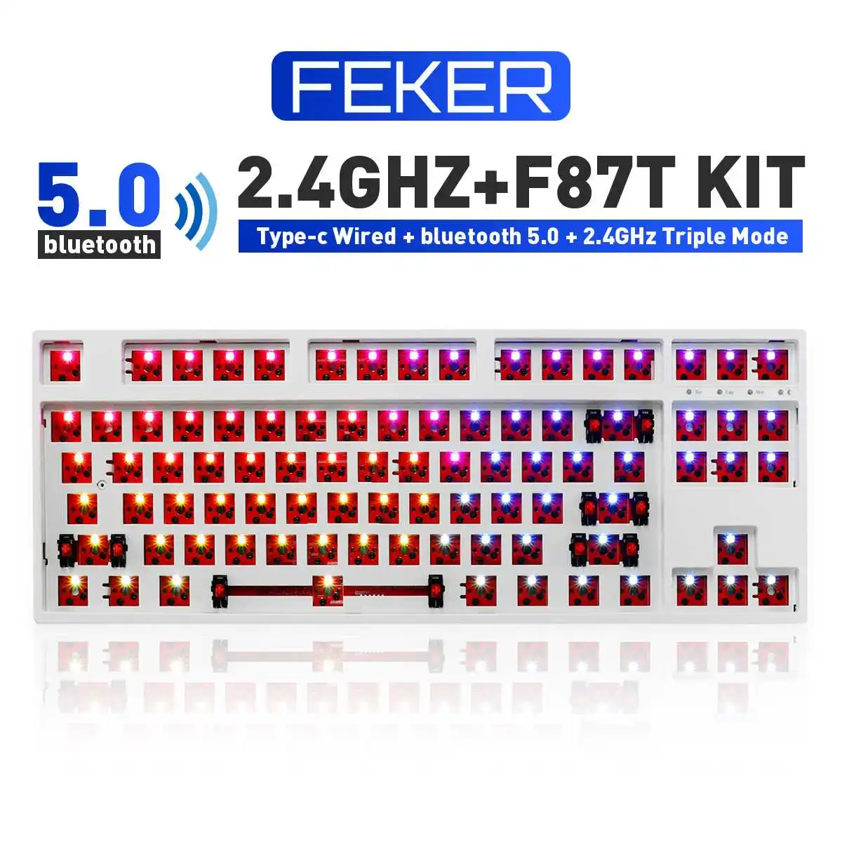 Набор для механической клавиатуры FEKER, 87 клавиш, 2,4 ГГц, bluetooth, RGB подсветка