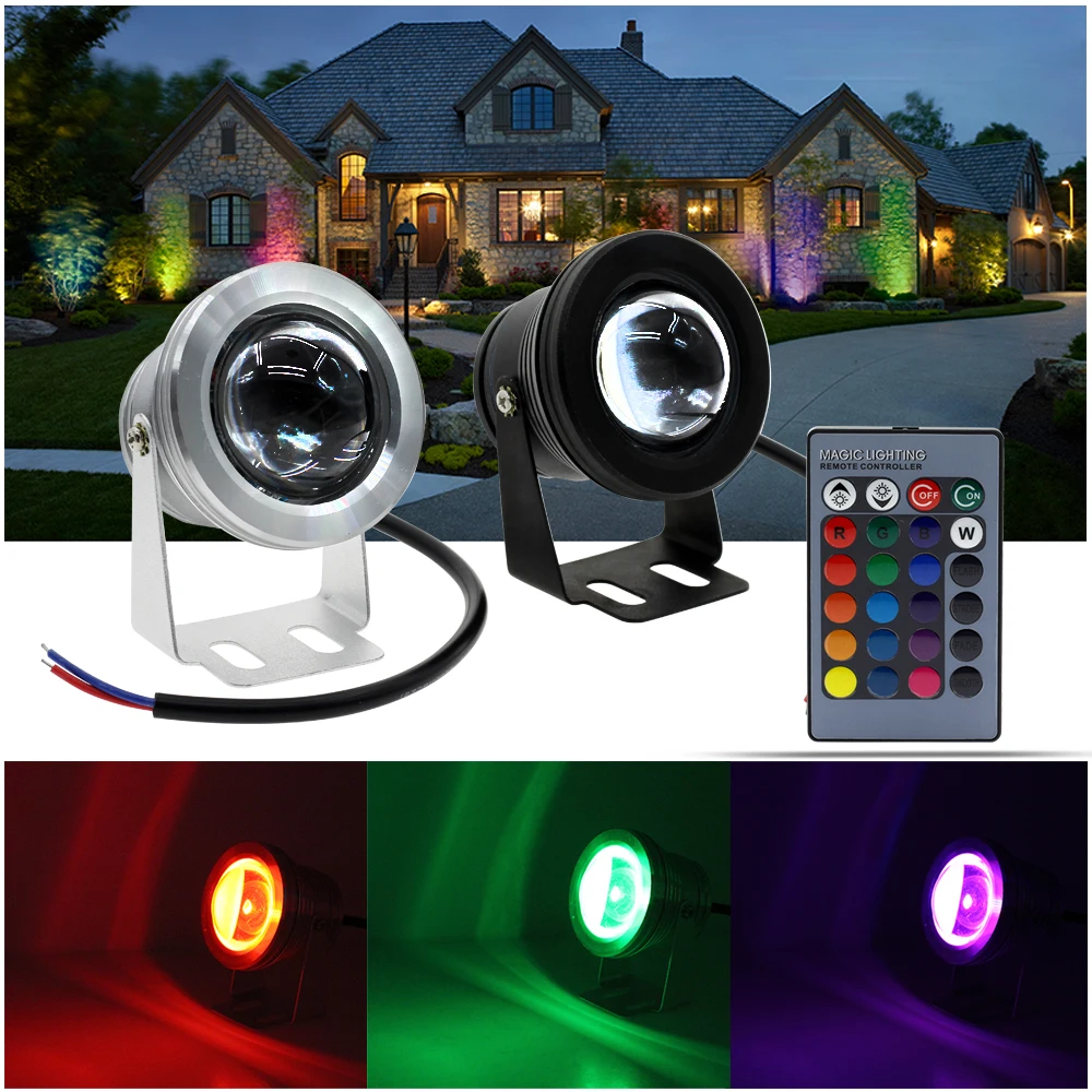 Светодиодный подводный светильник RGB 10 Вт 12 В Светодиодный подводный светильник 16 цветов Водонепроницаемый IP65 Фонтан Бассейн Лампа Освещение Наружное освещение
