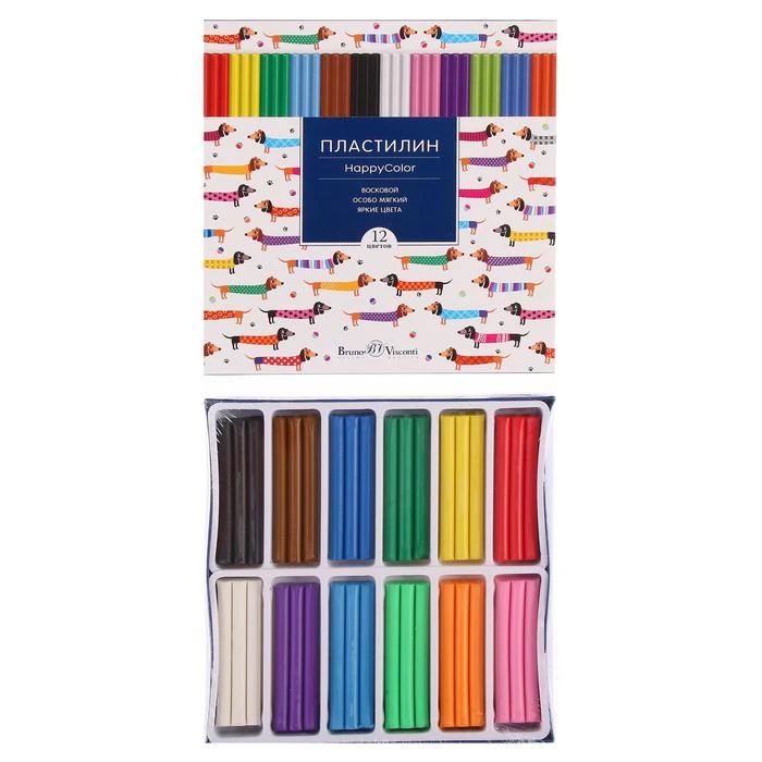 Фото Пластилин мягкий, восковой, 12 цветов 250 г, Happycolor, микс из 4 видов №3