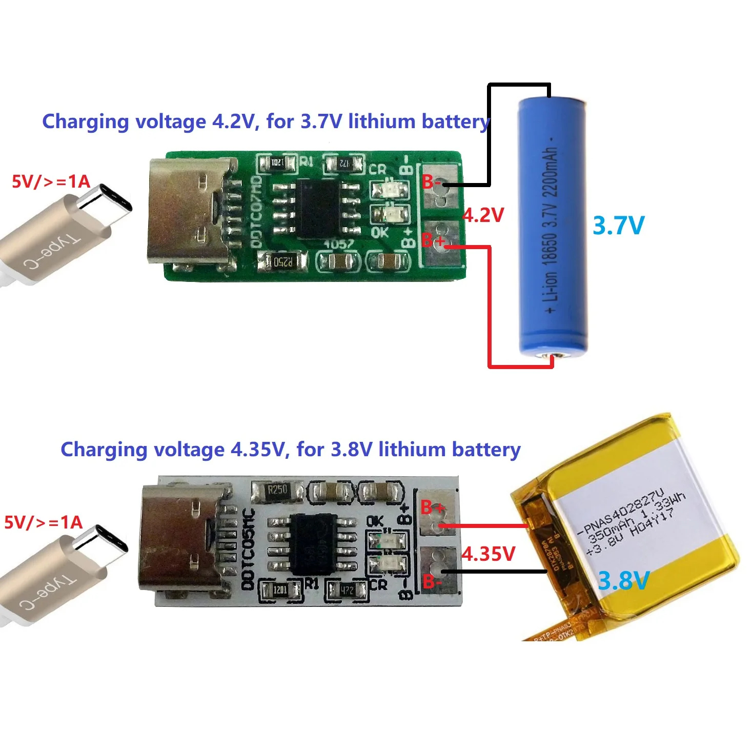 10 шт. Type-C USB 5 В до 4,2 В 4,35 В литий-ионный Li-Po модуль зарядного устройства для литиевой батареи 3,7 В 3,8 В 18650 аккумулятор сотового телефона
