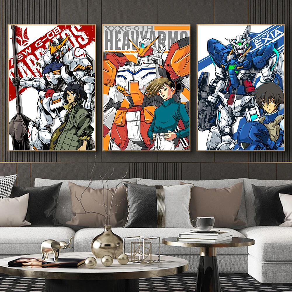 Постеры Gundam с печатью живопись на холсте, мультфильмы модульные картины Mecha Настенный декор японский аниме персонаж Спальня украшение для дома