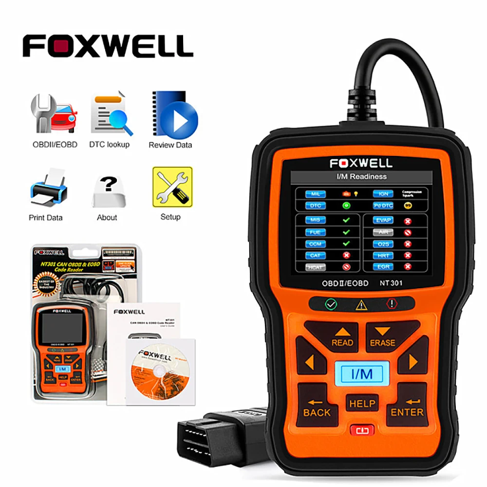 Сканер FOXWELL NT301 OBD2, профессиональный EOBD OBDII, считыватель кодов двигателя, проверка ODB2 OBD 2, Автомобильный сканер, автомобильный диагностически...