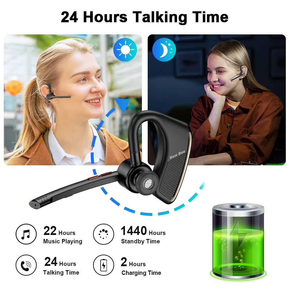 Фото Новые беспроводные Bluetooth-наушники Bee M50 M51, деловые наушники с двойным микрофоном, гарнитура громкой связи №3