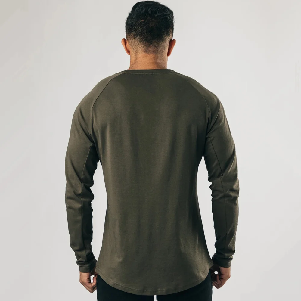 Фото Kaus Katun Lengan Panjang Kasual Kaus Ramping Olahraga Fitness Gym Pria Kaus Atasan Solid Pria Pakaian Latihan Olahraga №5