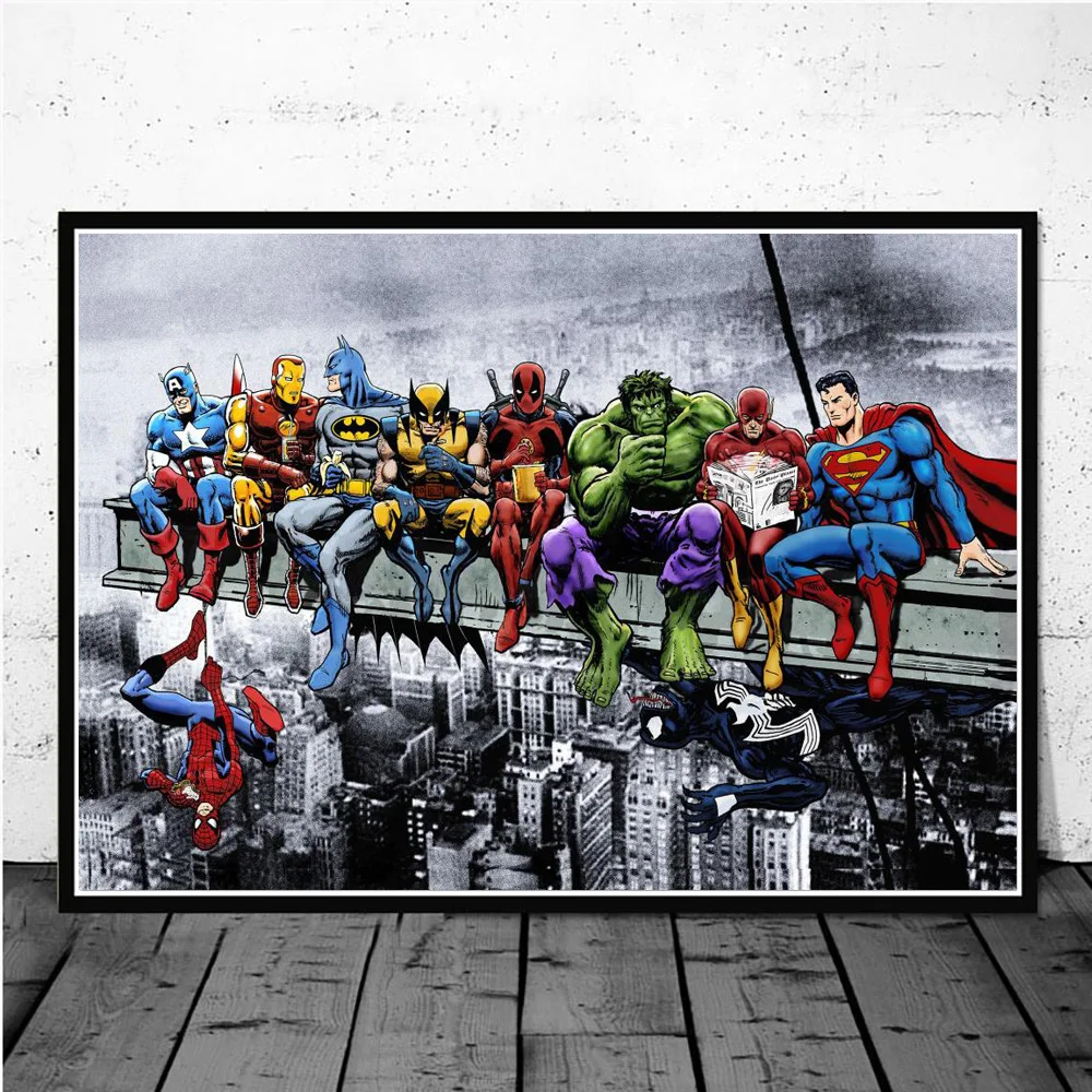 Супергерои сидят в рядах смешная фотокартина Marvel Человек-паук Железный человек домашний декор холст настенная картина для гостиной