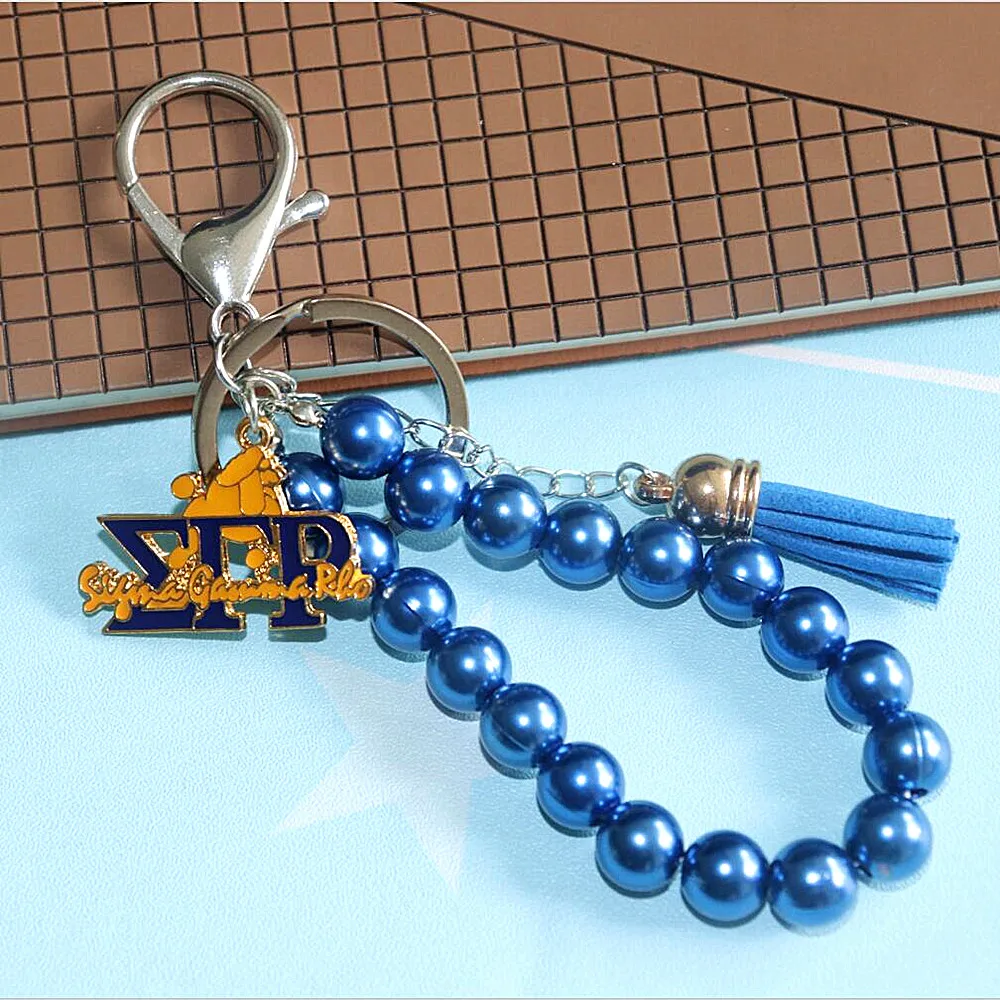 Цепочка для ключей Sigma Gamma Rho Sorority с синей жемчужиной кисточкой греческими буквами SGRHO