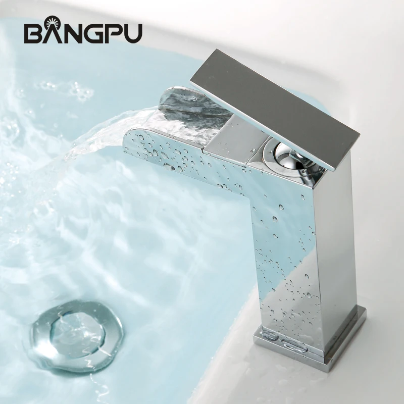 Фото Настенный смеситель для раковины BANGPU, смеситель для раковины с 1 отверстием, кран для ванной комнаты с одной ручкой, кран для раковины с полированной хромированной отделкой №3