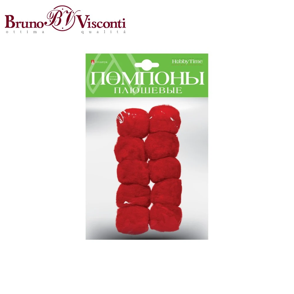 Помпоны плюшевые, 50 ММ, 10 ШТ, КРАСНЫЕ 2-253/07 BRUNO VISCONTI
