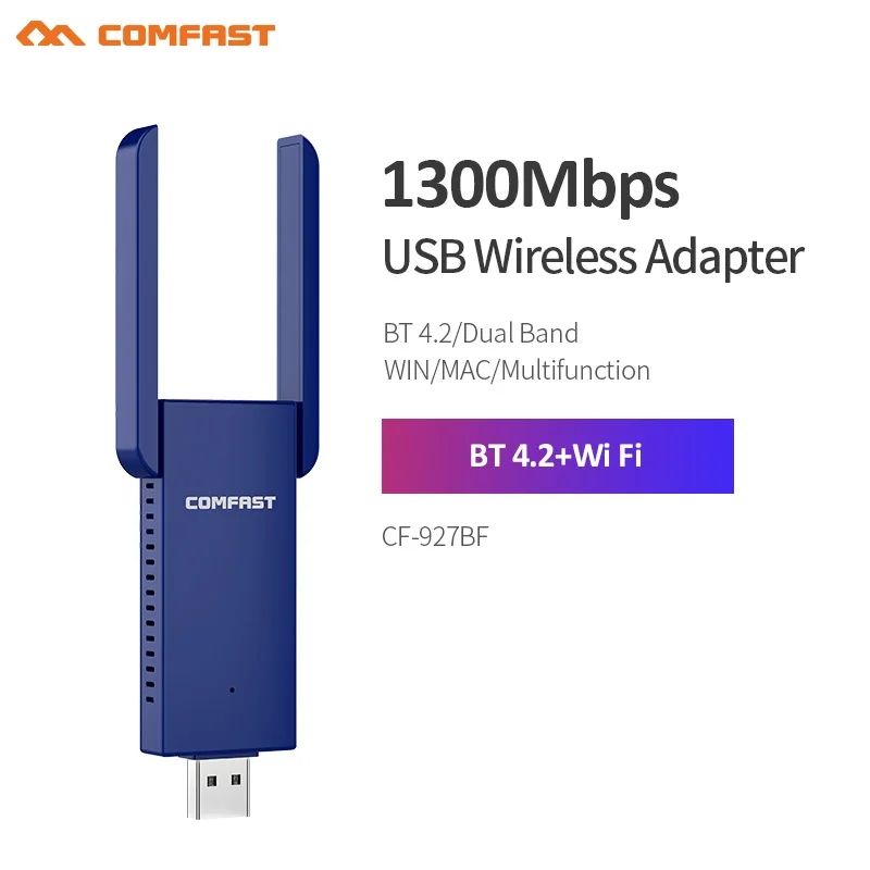 Comfast 1300 Мбит/с USB Wi-Fi адаптер Ethernet 2*3dbi для BT 4,2 5 ГГц сетевая карта беспроводной приемник для настольного ноутбука Win7/8.1/10