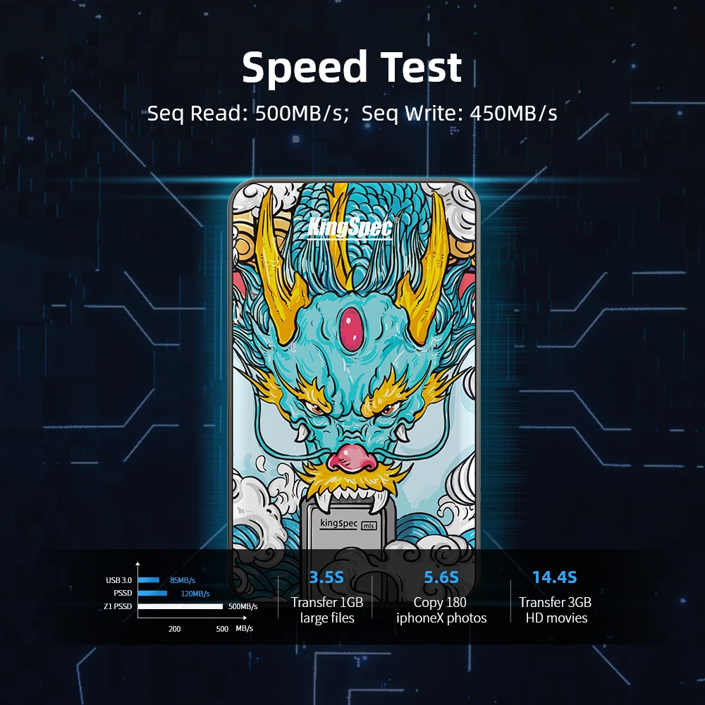 Фото KingSpec внешний SSD 250 ГБ 500 Гб портативный жесткий диск 128g 256g 512g 1 ТБ Type C USB3.1 твердотельный диск hd USB3.0 для ноутбука PS4 №4