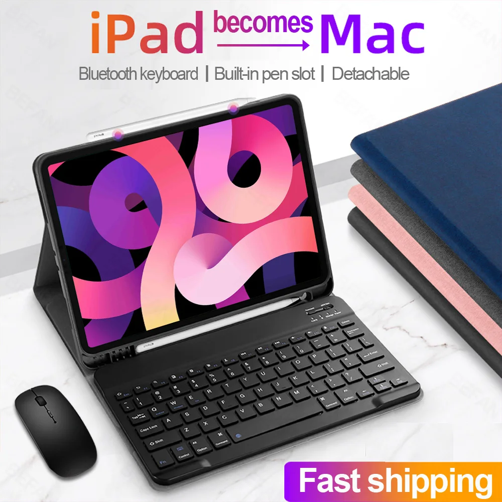 Чехол с клавиатурой для iPad 10,2 2019 2020, чехол для iPad 5th 6th 7th 8th 9th Generation Air 2 3 4 10,9 Pro 12,9 9,7 10,5 11 2021 M1, чехол