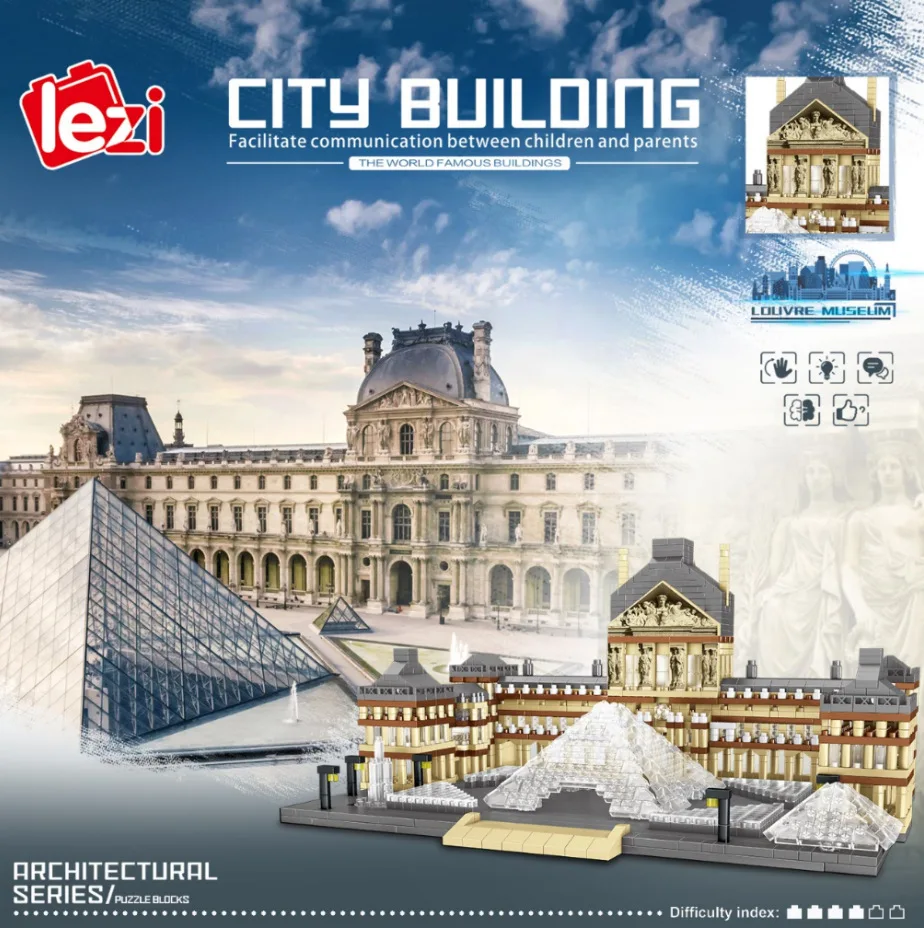 Lezi 8040 г., мировая архитектура, Париж, Лувр, 3D модель, DIY, мини-конструктор diamond, Модульные строительные блоки, игрушки для детей, подарок