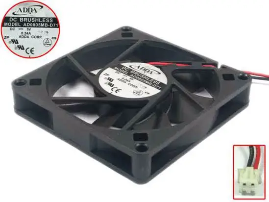 Охлаждающий вентилятор для сервера ADDA AD0805MB-D71 DC 5 В, 0,24 А, 80x80x15 мм, 2 провода
