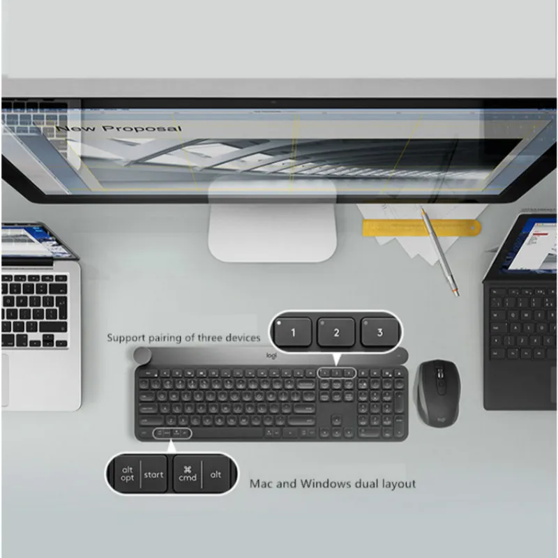 Фото Беспроводная клавиатура Logitech Craft, умная ручка управления, соединение по Bluetooth, переключатель для нескольких устройств, темно-серый №4