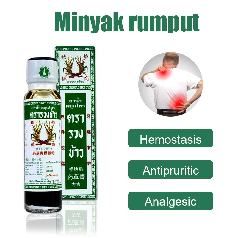 100% Тайский зеленый травяной бальзам, масло, motronix Minyak Ubat Cap Bunga Padi, травяное рисовое масло, зубная боль, зубная боль, 24 мл