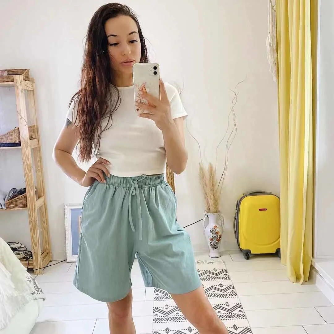Фото Высокие шорты Vrouwen 2021 Zomer, повседневные однотонные шорты с вышивкой, короткие шорты с вышивкой, короткие шорты для мужчин №1