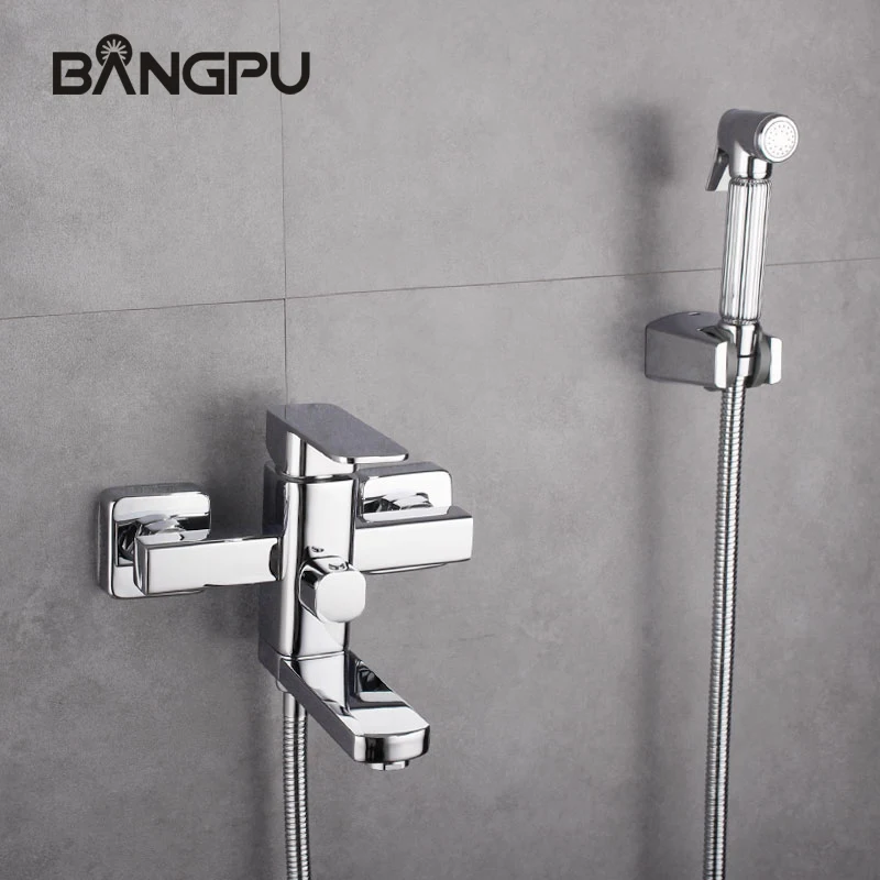 Настенный ручной смеситель для биде BANGPU, латунный смеситель для биде, комплект для биде в ванной комнате, туалете, ручной распылитель для биде, хромированный набор