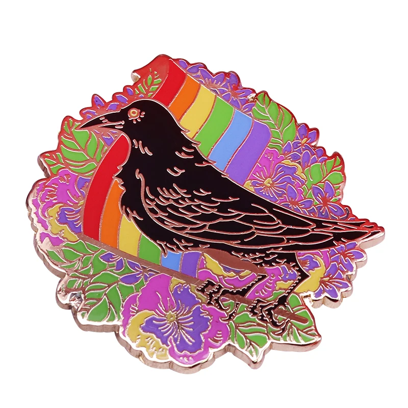 Фото Эмалированная брошь Pride Raven, ЛГБТ брошь, волшебный значок в виде вороны, птицы №1