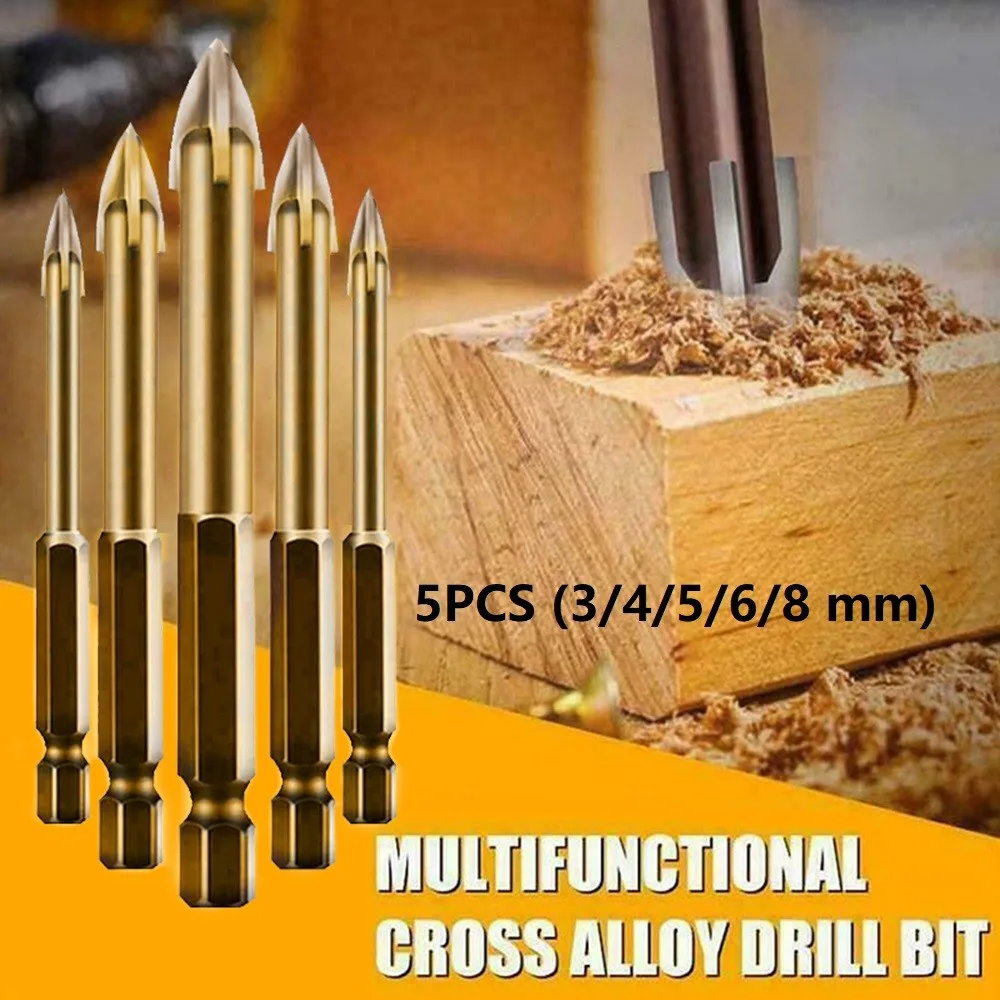 Фото 5Pcs Efficient Universal Drilling Tool Drill Bit Cross Hex Tile Bits Glass Ceramic Concrete Hole Opening Power Tools №2
