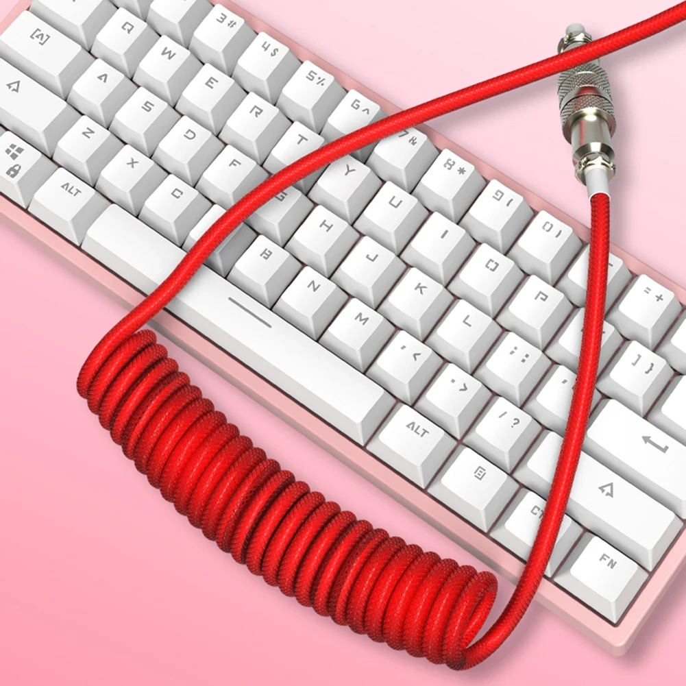 Фото Спиральный USB-кабель типа C для механической клавиатуры, соединитель авиатора, спиральный Паракорд с рукавом, кабель авиатора для механической клавиатуры №4
