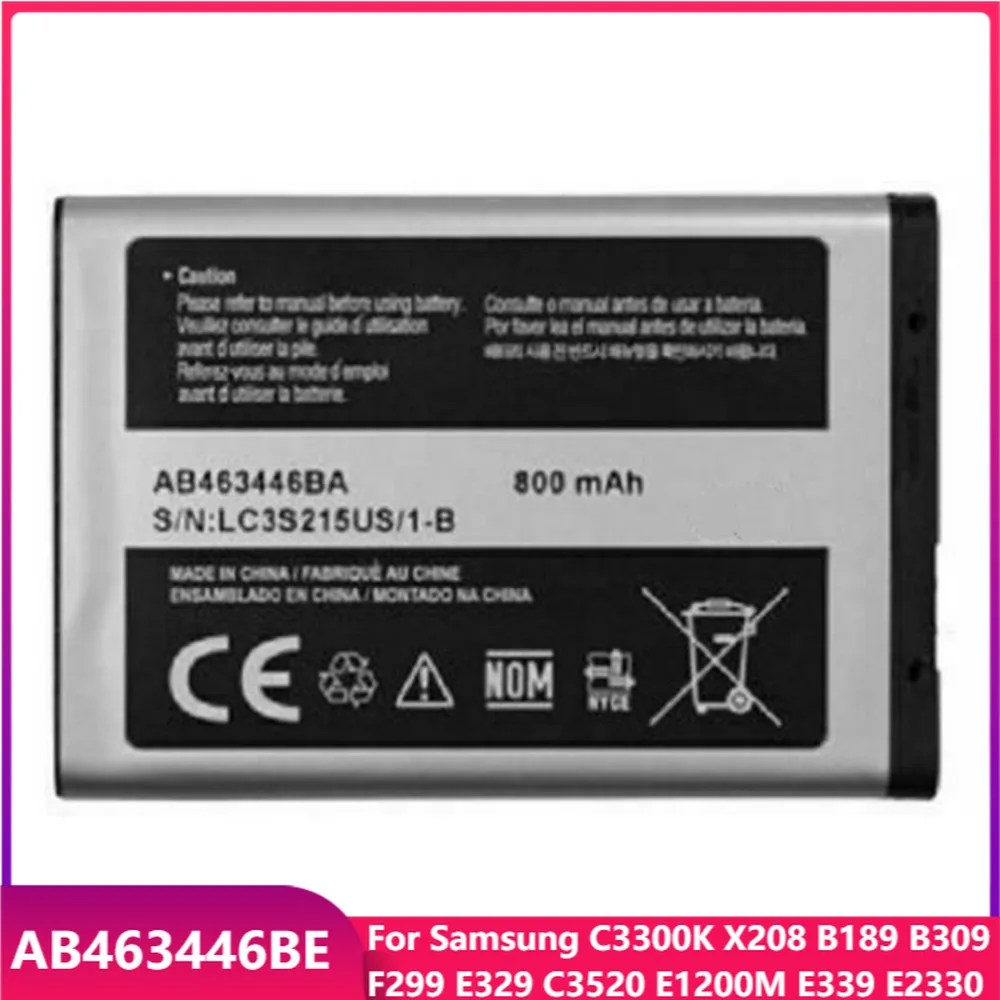 Оригинальный сменный аккумулятор AB463446BE для Samsung C3300K X208 B189 B309 F299 E329 C3520 E1200M E339 E2330 800 мАч