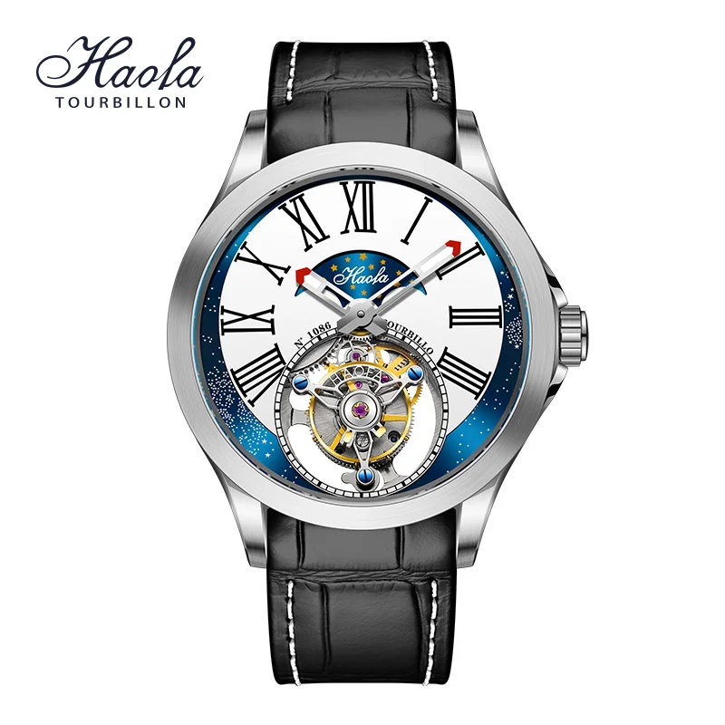 Haofa Flying Tourbillon Наручные часы Звездное небо с циферблатом Сапфировый скелет Ручные механические часы для мужчин Роскошные zegarek męski 1086