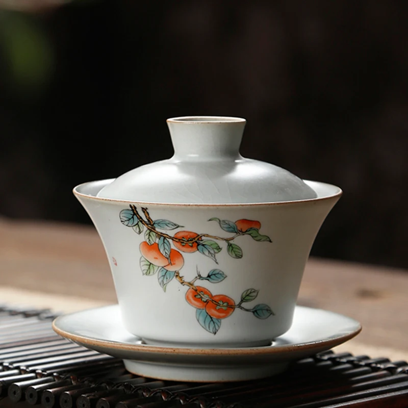 Ru Kiln Open Three Pieces Cover Bowl Одинарная большая чашка для чая Чайник в японском стиле Чайная чаша Кунг-фу Чайный сервиз Ретро ручной горшок