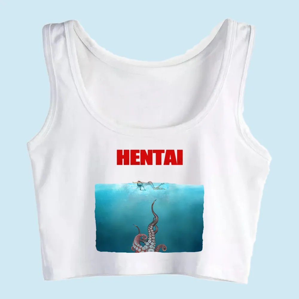 Фото УКОРОЧЕННЫЙ ТОП Hentai, комикс, винтажный принт, сексуальная уличная одежда, Y2k, топы для женщин, женские топы, модные женские топы 2021, летняя женская майка для спортзала №2