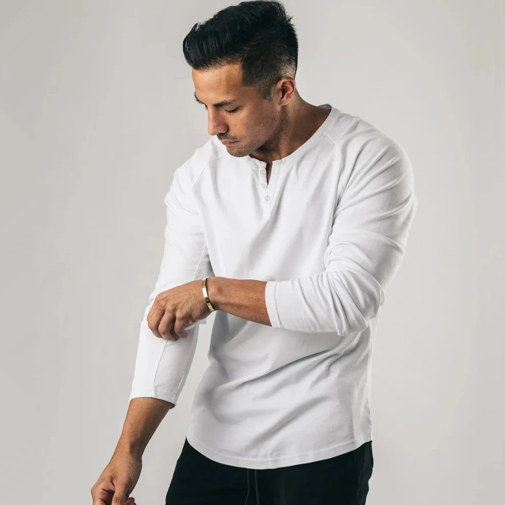 Фото Kaus Katun Lengan Panjang Kasual Kaus Ramping Olahraga Fitness Gym Pria Kaus Atasan Solid Pria Pakaian Latihan Olahraga №3