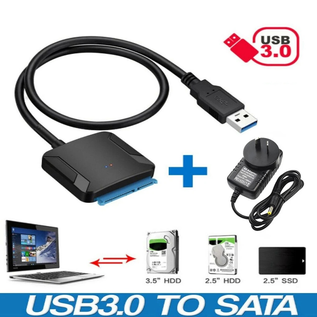 Кабель-Переходник USB/SATA, 2,5/3,5 дюйма, шнур-переходник для жесткого диска, кабель USB 3,0/SATA HDD с вилкой для США/ЕС/Великобритании/Австралии