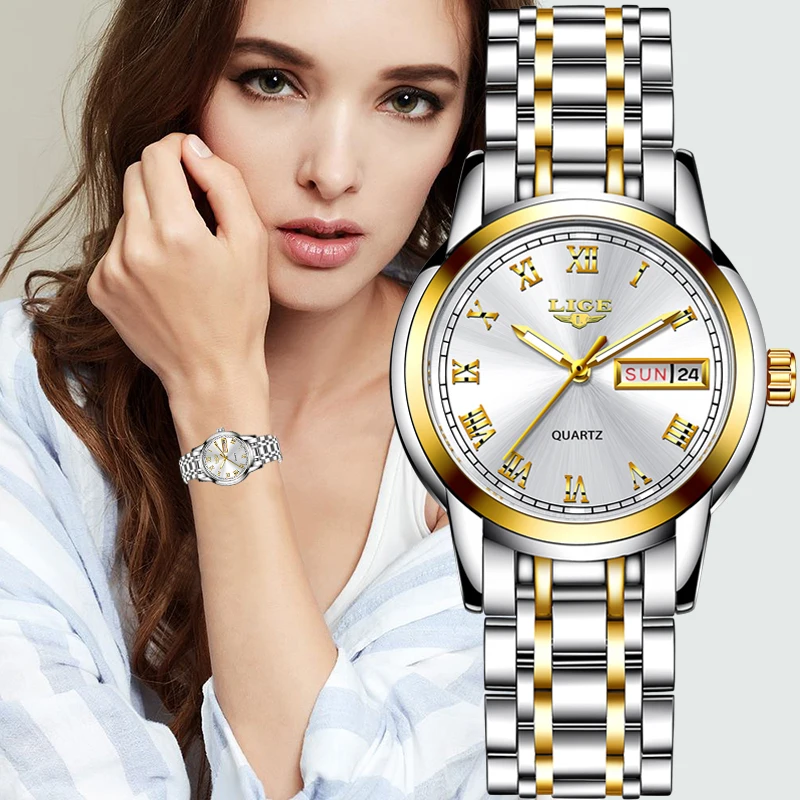 Relogio Feminino LIGE 2020 новые золотые часы женские креативные стальные женские часы с браслетом женские водонепроницаемые часы