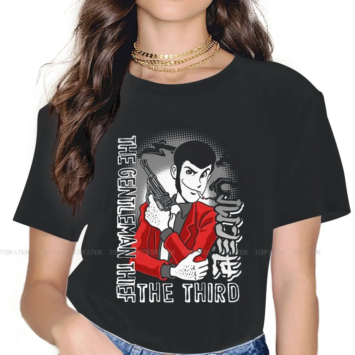 Женская футболка с рисунком пистолета, Lupin, третий Daisuke Jigen, джентльмен, вор, аниме, девушки, графические топы с круглым вырезом, женская футбо...