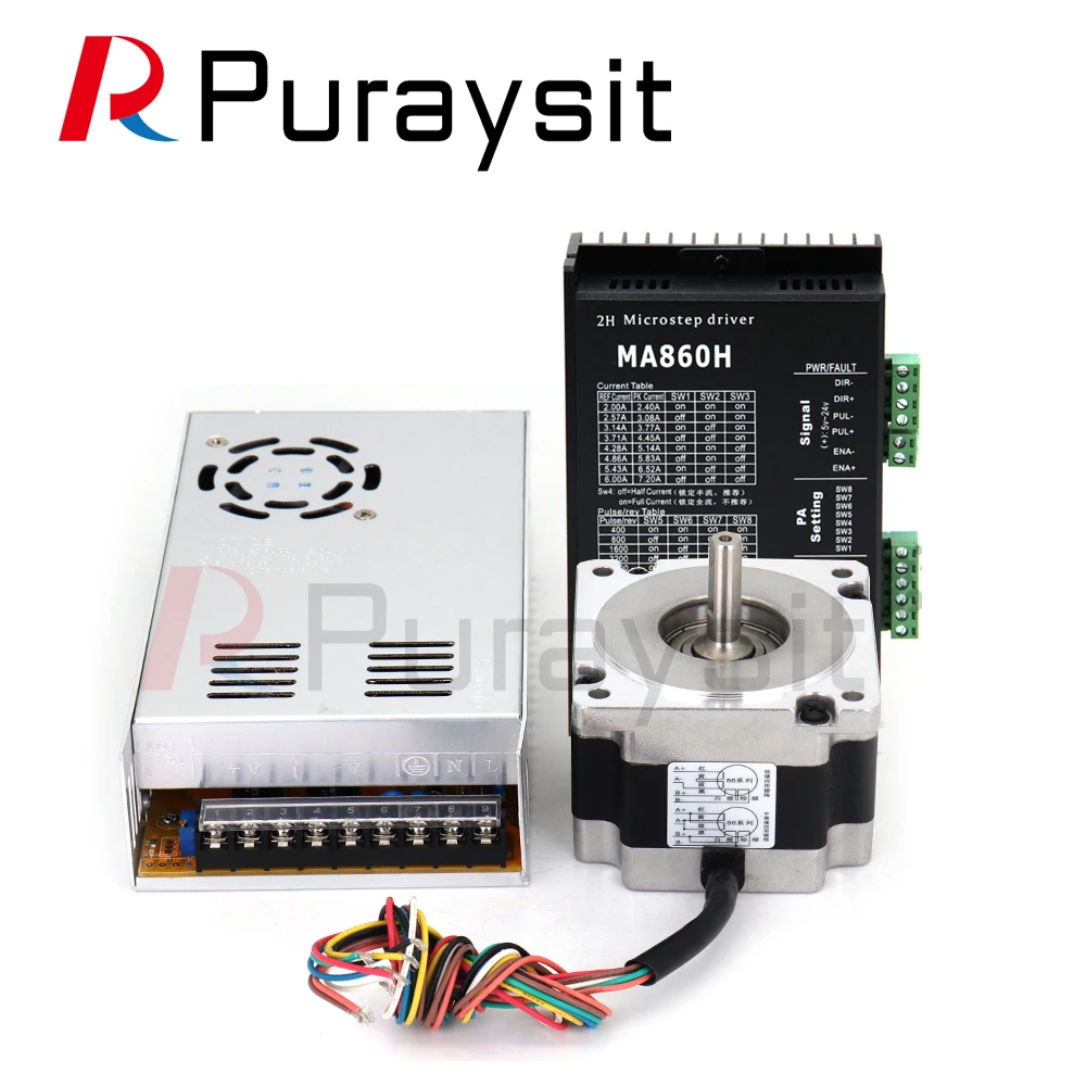 Puraysit 2-фазный комплект шагового двигателя Nema34 Двигатель 86HS + драйвер MA860H + источник питания 400 Вт, 60 В, 6,5 А (art.: 3920cbcf17fd5) - 3920cbcf17fd5