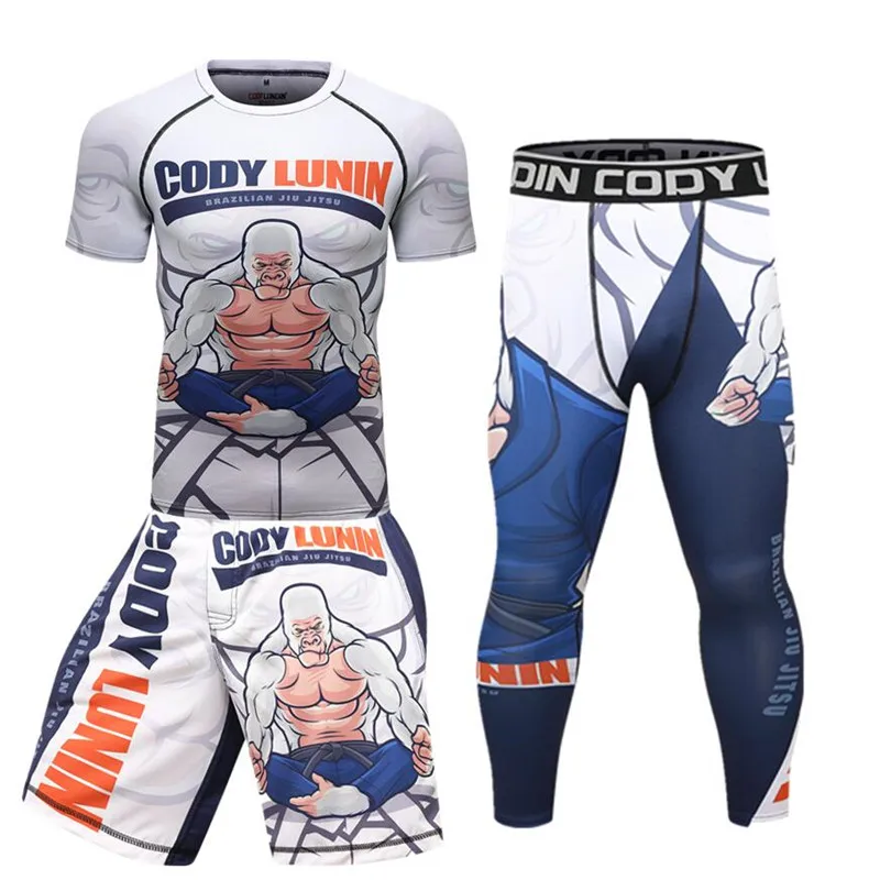 Мужские Компрессионные спортивные костюмы MMA, спортивные колготки, тренировочная одежда, Быстросохнущий Спортивный комплект для бега, Рашг... (art.: 3a39b19f180) - 3a39b19f180