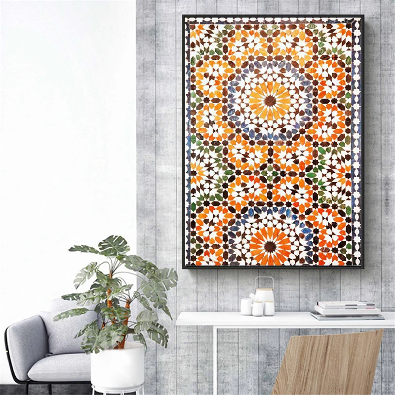 Modulare Bild Hause Dekoration Marokkanischen Druck Terrakotta Орнамент Плакат Ethnische Wand Kunst Leinwand Malerei Gebrannte O