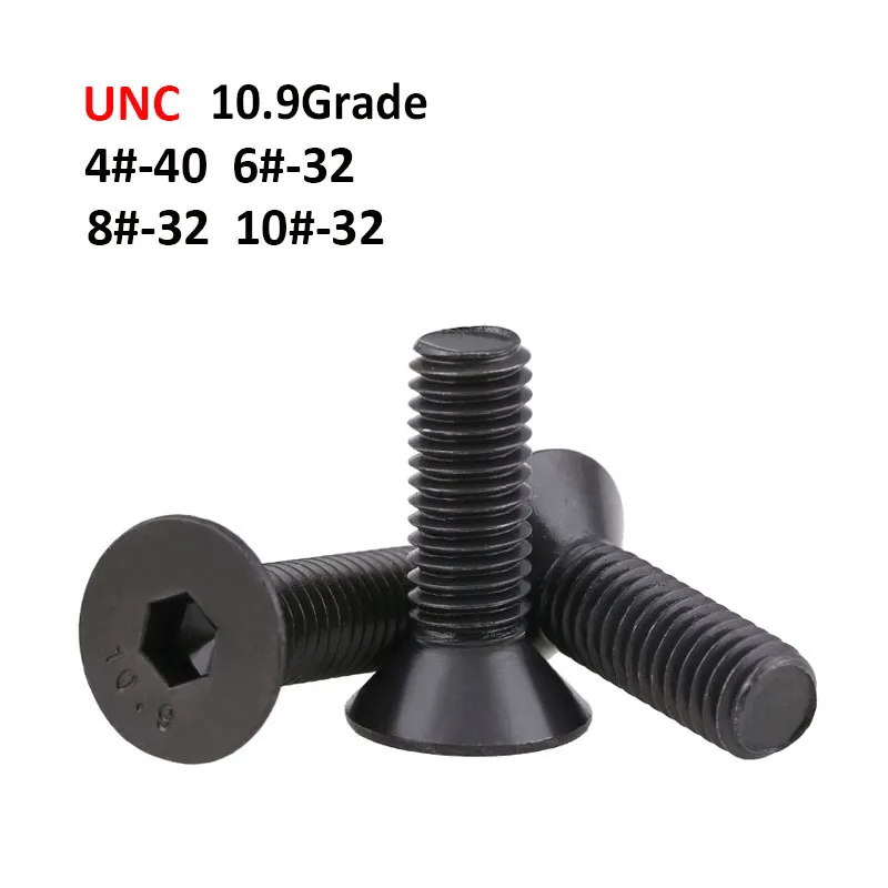Винты с плоской головкой UNC 4 #-40 6 #-32 8 #-32 10 #-32 класс 10,9 черные шестигранные винты с потайной головкой Стандарт США