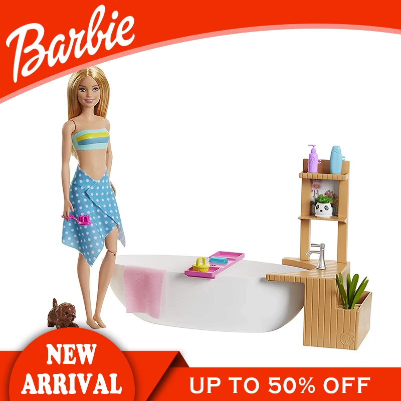 Барби бренд детская игрушка голова кружится Ванна кукла Playset мыть аксессуары Семья Играть игрушки детей подарок на день рождения GJN32 2020 нове...