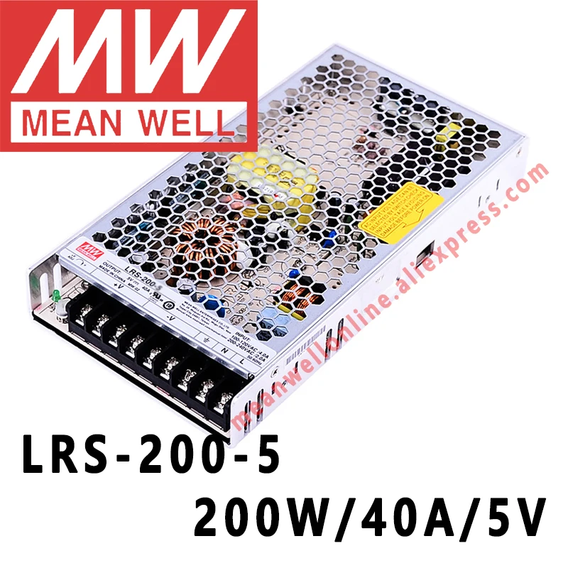 Mean Well LRS-200-5 meanwell, Интернет-магазин импульсных блоков питания постоянного тока с одним выходом 5 В/40 А/200 Вт