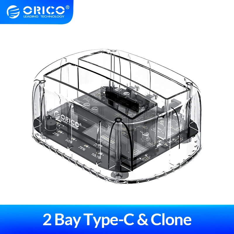 Корпус ORICO с двумя отсеками для жесткого диска, 2,5-дюймовый, 3,5-дюймовый корпус для внешнего жесткого диска с автономным клонированием, док-станция для жесткого диска USB3.1 Type-C ﻿
