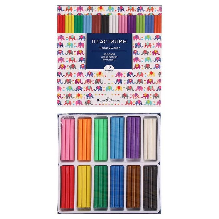 Фото Пластилин мягкий, восковой, 12 цветов 250 г, Happycolor, микс из 4 видов №4