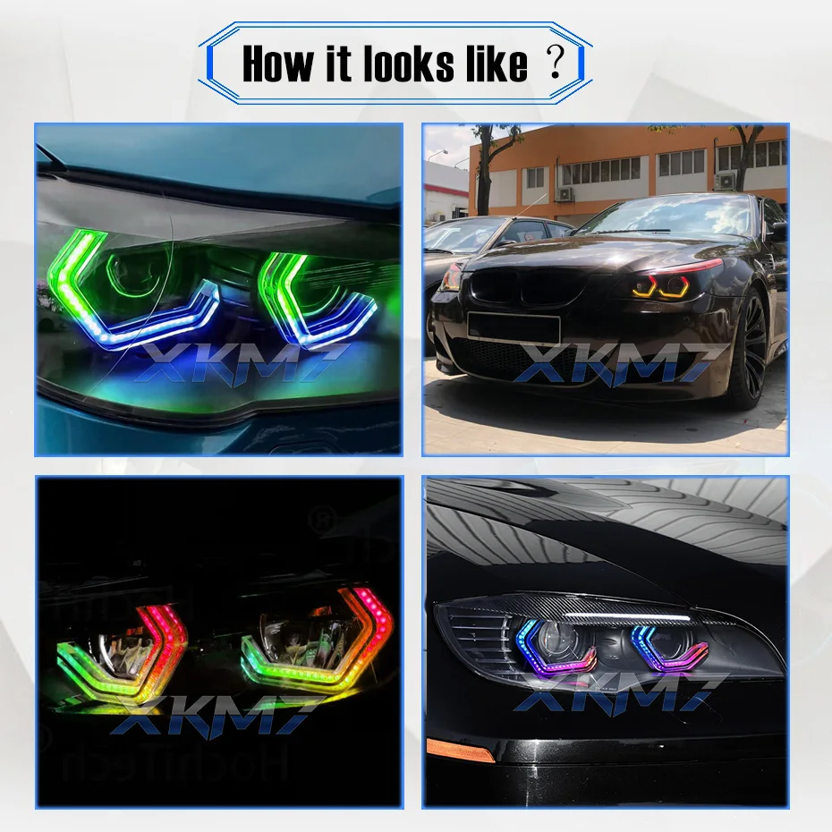 RGB СВЕТОДИОДНЫЕ фары Angel Eyes для BMW F10 F30 F34 M4 E60 E61 E90 E91 E46 F80 Dynamic APP Bluetooth-совместимый комплект автоматической настройки DRL (art.: 3920cc64430ef) - 3920cc64430ef