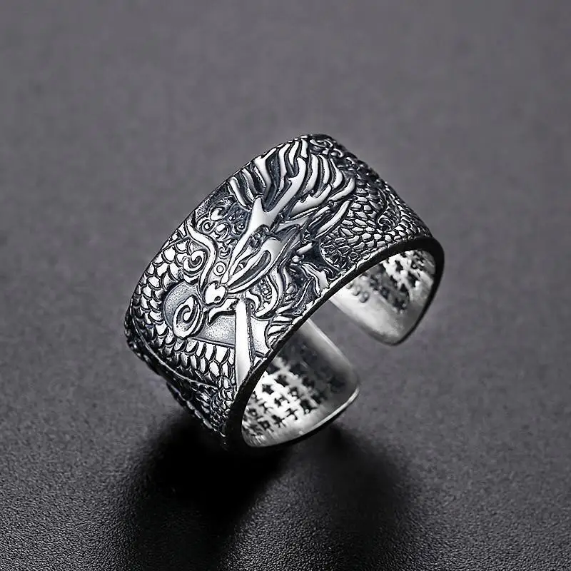 Cincin Naga Terbang Pria Bar 2021 Cincin Pembukaan Jimat в стиле хип-хоп Perhiasan Buddha Ukiran Sutra Hati Punk Retro