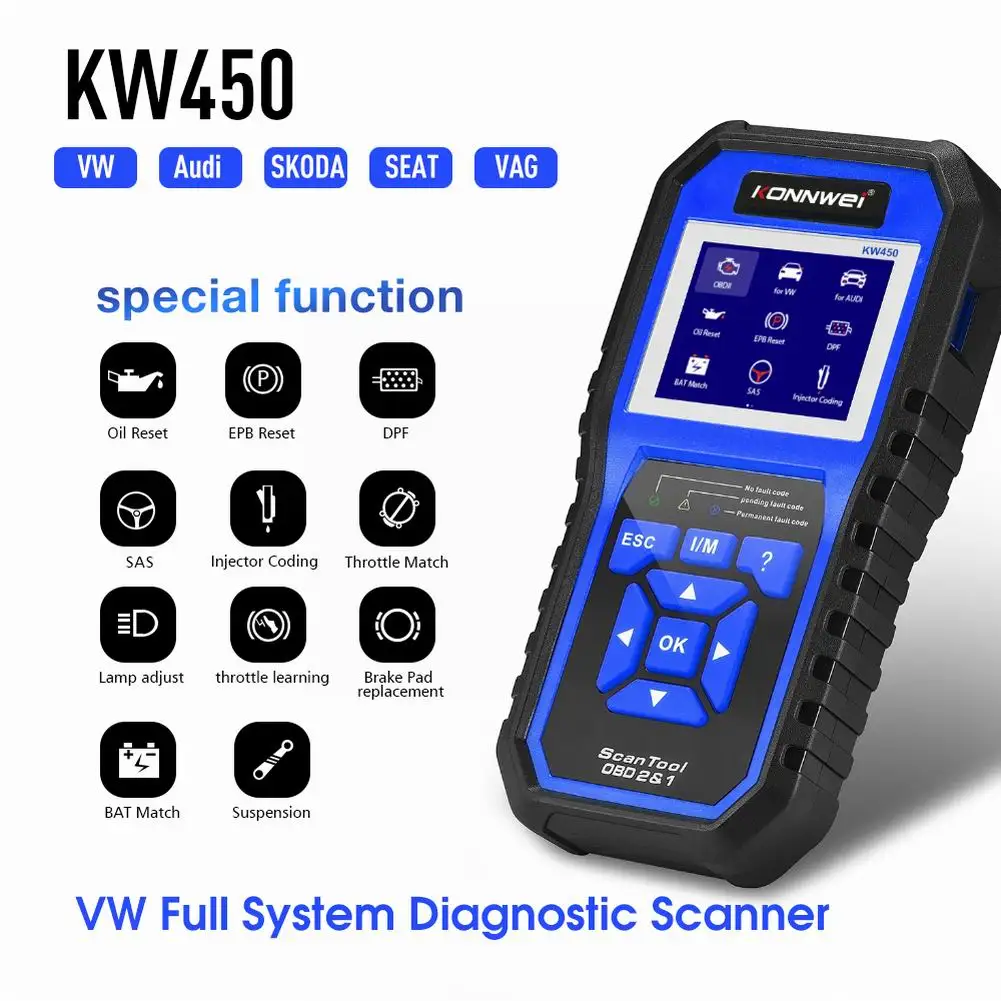 Автомобильный сканер KW450 OBD2 считыватель кодов OBD II автомобильный диагностический сканер для VW forAudi forSeat forSkoda профессиональные автомобильные...