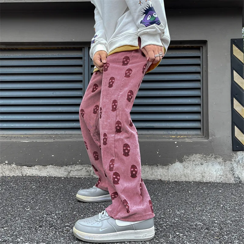 Фото 2022 Pantalones holgados de pana para hombre, Pantalon informal с принтом, completo de Calavera, стиль pijo, хип-хоп, №4
