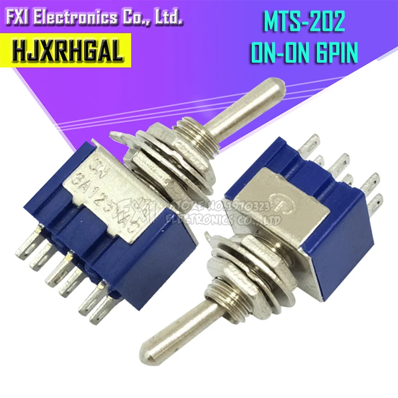 10 шт. MTS-202 переключатель DPDT 6A 125 В переменного тока 6-Pin ВКЛ-ВЫКЛ мини тумблеры 31*13*12 мм для переключения света моторы