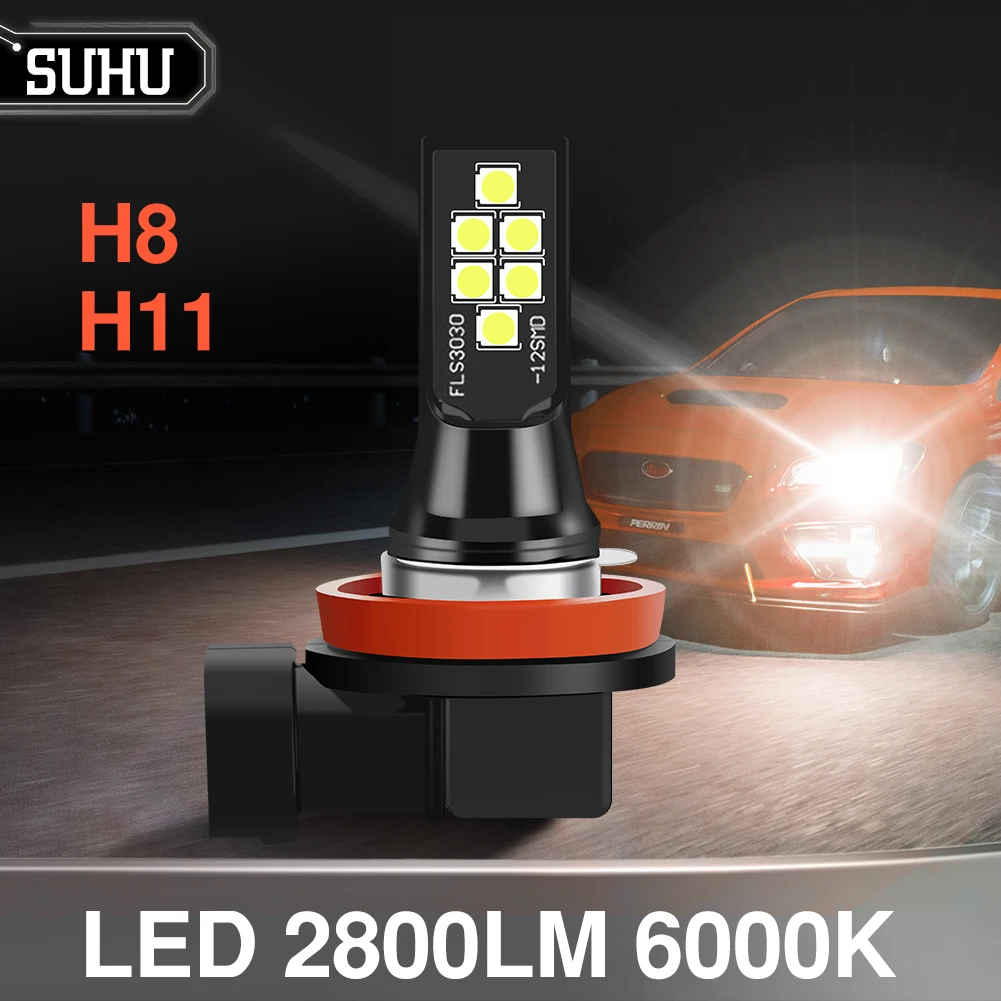 SUHU 2 шт. Canbus H8 H11 Светодиодный Автомобильные противотуманные фары 6000K лм белые безошибочные автомобильные лампы 12 В светодиодный ные фары про...