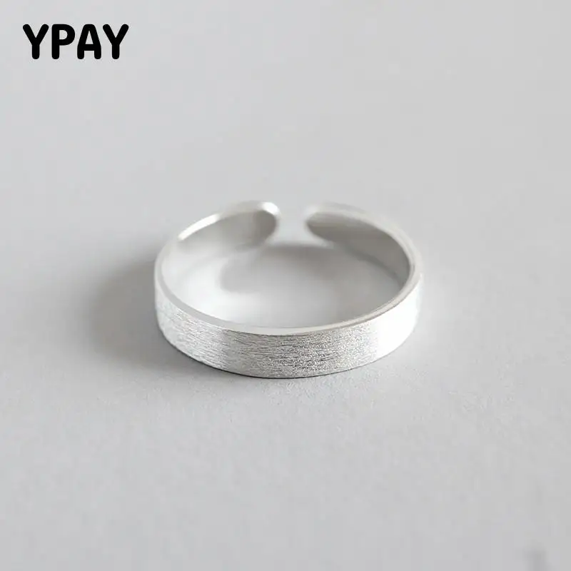 YPAY, 100% Настоящее Стерлинговое Серебро S925 пробы, регулируемые кольца для женщин, простое прочное матовое Открытое кольцо, изысканные ювелирн...