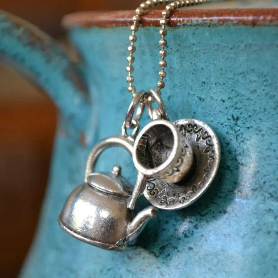 Retro Fashion 2000s Aesthetics Teapot Beads Chain Charm Necklace  Mothers Day Gift Bridesmaid Gift Stainless Steel Jewelry